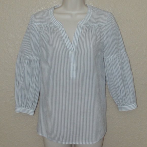 XS Joie Grey Striped White Azabeth Peasant Shirt - Picture 3 of 15